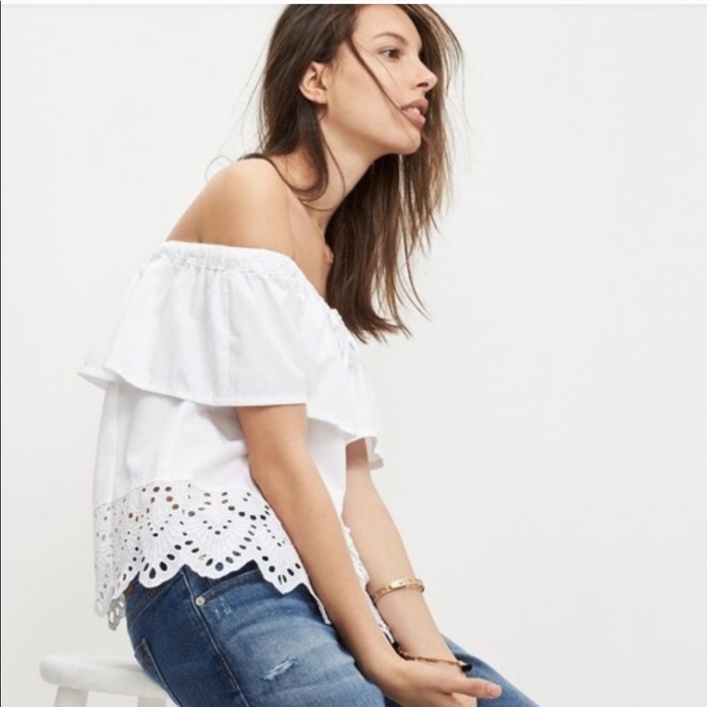 Madewell off the shoulder balcony eyelet top
